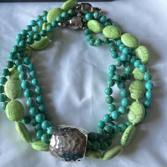 SIMON SEBAG STERLING AND 3 SHADES IF TURQUOISE STATEMENT NECKLACE - Picture 6 of 6